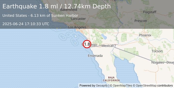 Earthquake 12 km SW of La Jolla, CA (1.8 ml) (2025-06-24 17:10:33 UTC)