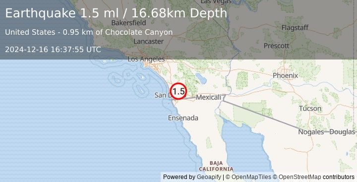 Earthquake 5 km NW of Alpine, CA (1.5 ml) (2024-12-16 16:37:55 UTC)