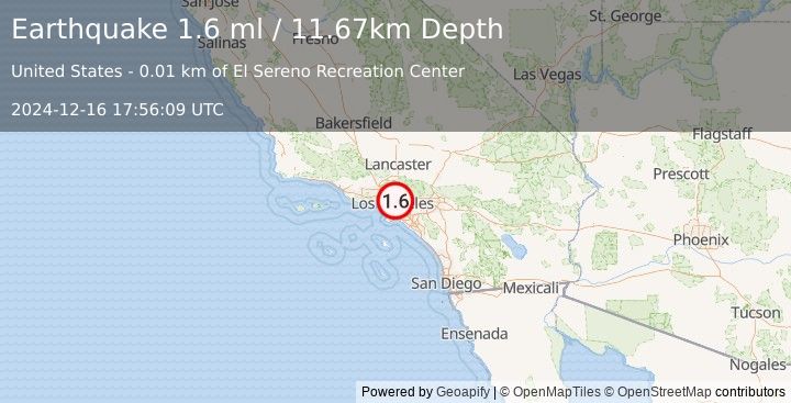 Earthquake 5 km SSE of Highland Park, CA (1.6 ml) (2024-12-16 17:56:09 UTC)