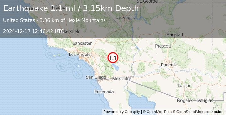 Earthquake 27 km NE of Indio, CA (1.1 ml) (2024-12-17 12:46:42 UTC)