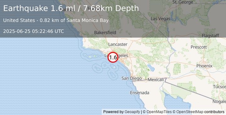Earthquake 5 km WNW of El Segundo, CA (1.6 ml) (2025-06-25 05:22:46 UTC)