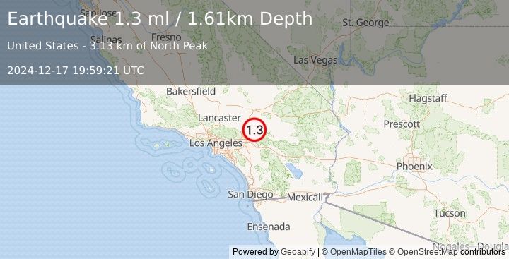 Earthquake 9 km SW of Lucerne Valley, CA (1.3 ml) (2024-12-17 19:59:21 UTC)