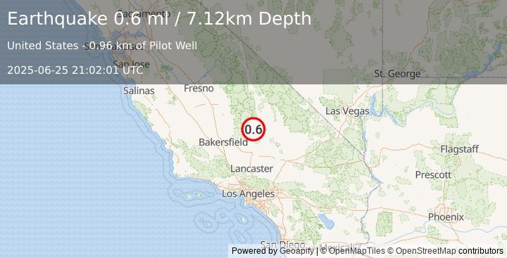 Earthquake 25 km WNW of Inyokern, CA (0.6 ml) (2025-06-25 21:02:01 UTC)