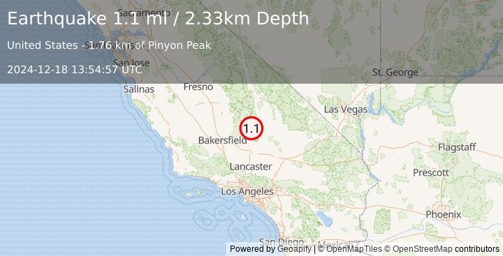 Earthquake 27 km W of Inyokern, CA (1.1 ml) (2024-12-18 13:54:57 UTC)