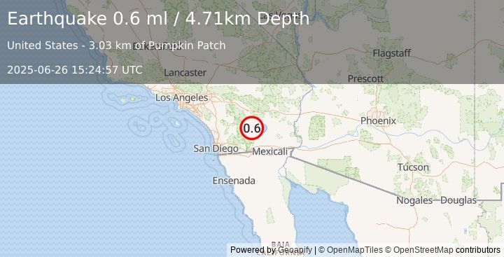 Earthquake 10 km SW of Salton City, CA (0.6 ml) (2025-06-26 15:24:57 UTC)