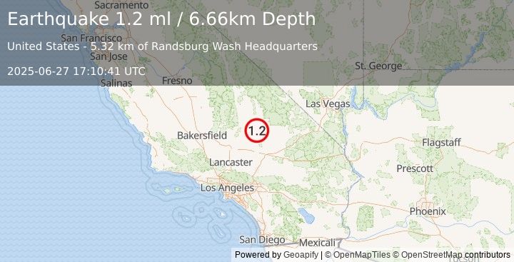 Earthquake 30 km ENE of Johannesburg, CA (1.2 ml) (2025-06-27 17:10:41 UTC)