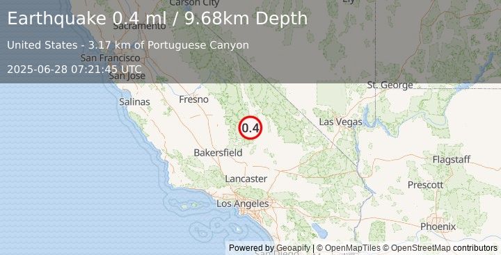 Earthquake 5 km SW of Coso Junction, CA (0.4 ml) (2025-06-28 07:21:45 UTC)