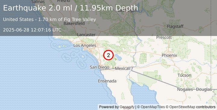 Earthquake 18 km SE of Anza, CA (2.0 ml) (2025-06-28 12:07:16 UTC)