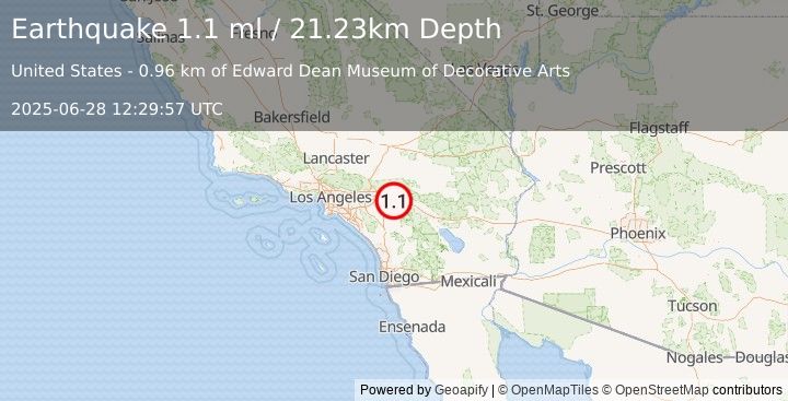 Earthquake 6 km NNE of Beaumont, CA (0.5 ml) (2025-06-28 12:29:58 UTC)