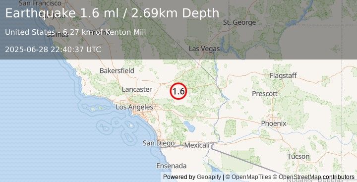 Earthquake 16 km SW of Ludlow, CA (1.6 ml) (2025-06-28 22:40:37 UTC)