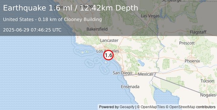 Earthquake 1 km W of Signal Hill, CA (1.6 ml) (2025-06-29 07:46:25 UTC)