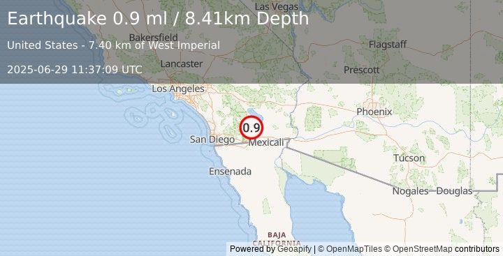Earthquake 24 km SE of Ocotillo Wells, CA (0.9 ml) (2025-06-29 11:37:09 UTC)