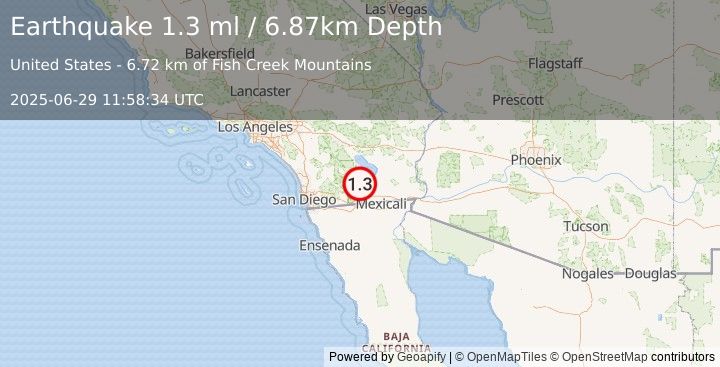 Earthquake 24 km SE of Ocotillo Wells, CA (1.3 ml) (2025-06-29 11:58:34 UTC)
