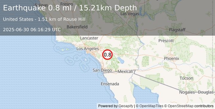 Earthquake 8 km SW of Idyllwild, CA (0.8 ml) (2025-06-30 06:16:29 UTC)
