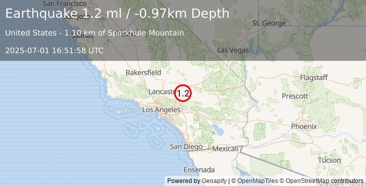 Earthquake 12 km NE of Adelanto, CA (1.2 ml) (2025-07-01 16:51:58 UTC)