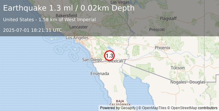 Earthquake 27 km WSW of Westmorland, CA (1.3 ml) (2025-07-01 18:21:11 UTC)