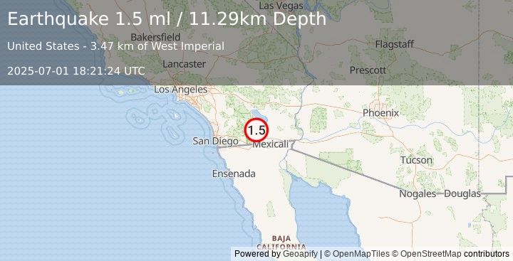 Earthquake 27 km WSW of Westmorland, CA (1.5 ml) (2025-07-01 18:21:24 UTC)