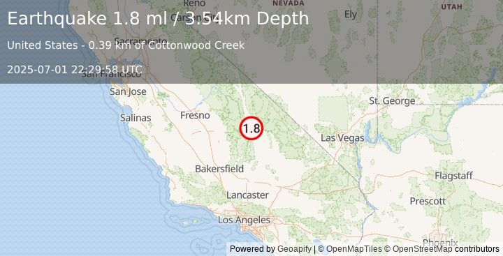 Earthquake 14 km N of Olancha, CA (1.8 ml) (2025-07-01 22:29:58 UTC)