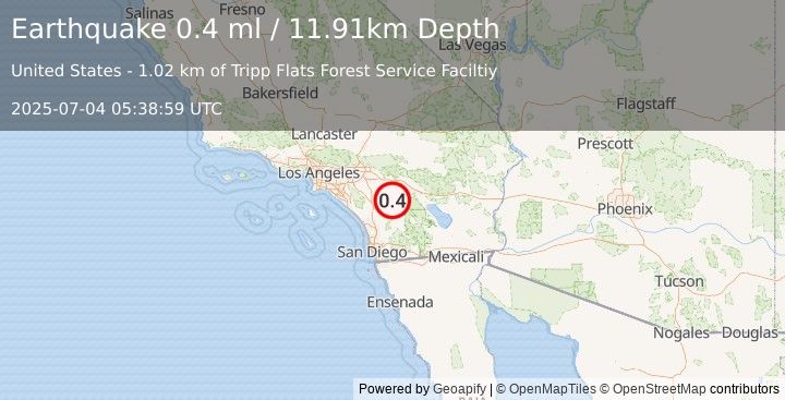 Earthquake 8 km WNW of Anza, CA (0.4 ml) (2025-07-04 05:38:59 UTC)