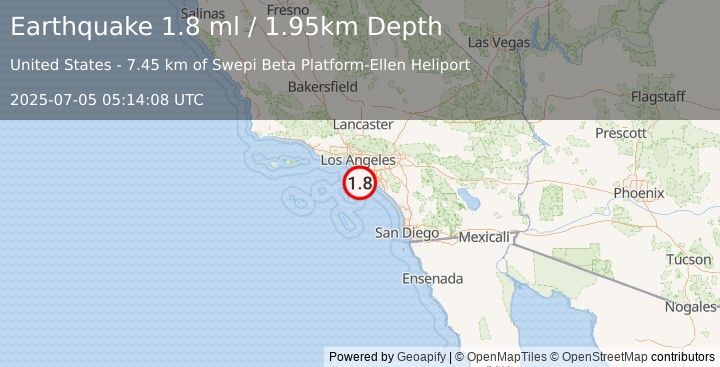 Earthquake 15 km SE of San Pedro, CA (1.8 ml) (2025-07-05 05:14:09 UTC)