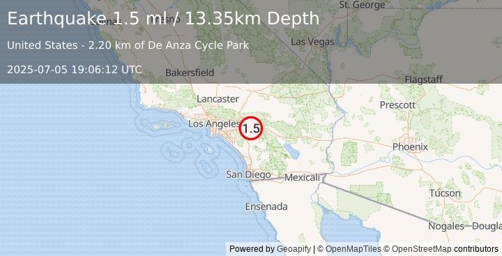 Earthquake 7 km SSW of Calimesa, CA (1.5 ml) (2025-07-05 19:06:12 UTC)
