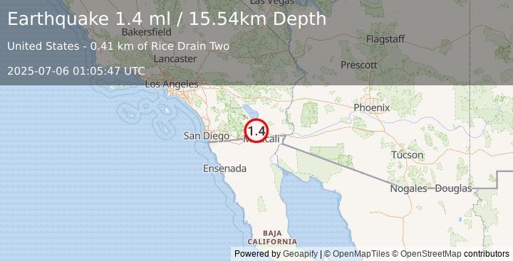Earthquake 5 km W of Imperial, CA (1.4 ml) (2025-07-06 01:05:47 UTC)