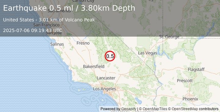 Earthquake 7 km NE of Little Lake, CA (0.5 ml) (2025-07-06 09:19:43 UTC)