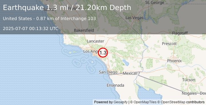 Earthquake 4 km N of Norco, CA (1.3 ml) (2025-07-07 00:13:32 UTC)