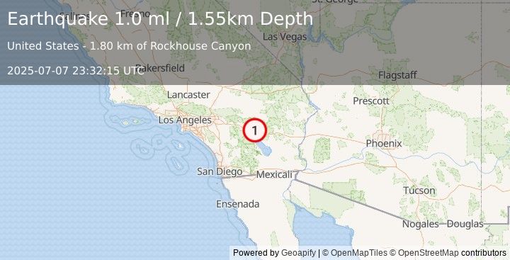 Earthquake 15 km NE of Coachella, CA (1.0 ml) (2025-07-07 23:32:15 UTC)