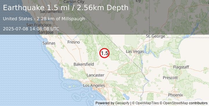 Earthquake 33 km N of Searles Valley, CA (1.5 ml) (2025-07-08 14:08:08 UTC)