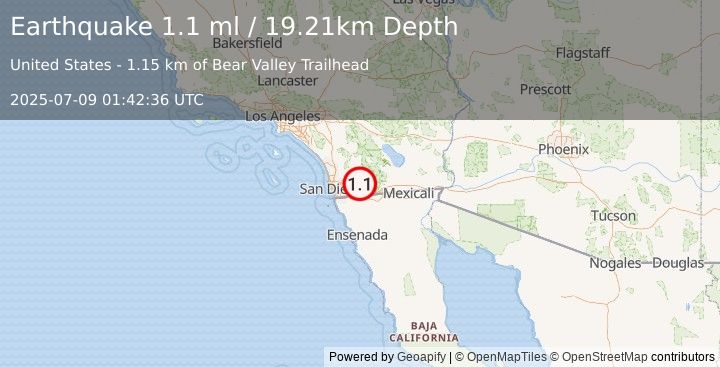 Earthquake 5 km W of Pine Valley, CA (0.9 ml) (2025-07-09 01:42:37 UTC)