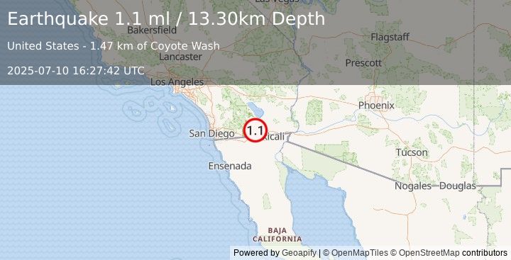 Earthquake 18 km ENE of Ocotillo, CA (1.1 ml) (2025-07-10 16:27:42 UTC)