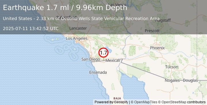 Earthquake 5 km W of Ocotillo Wells, CA (1.7 ml) (2025-07-11 13:42:52 UTC)