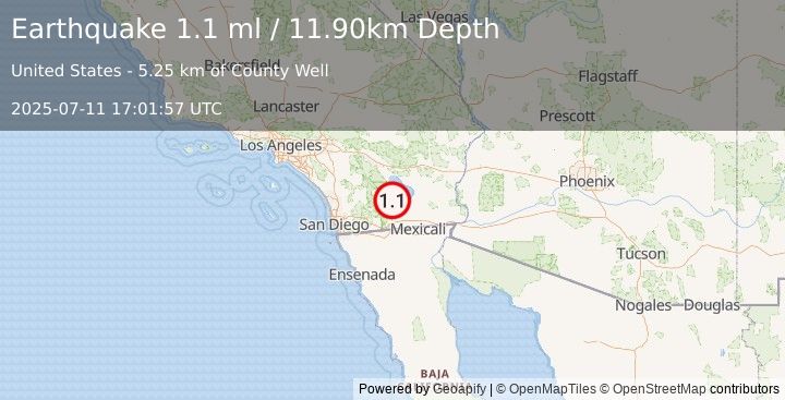 Earthquake 13 km E of Ocotillo Wells, CA (1.1 ml) (2025-07-11 17:01:57 UTC)