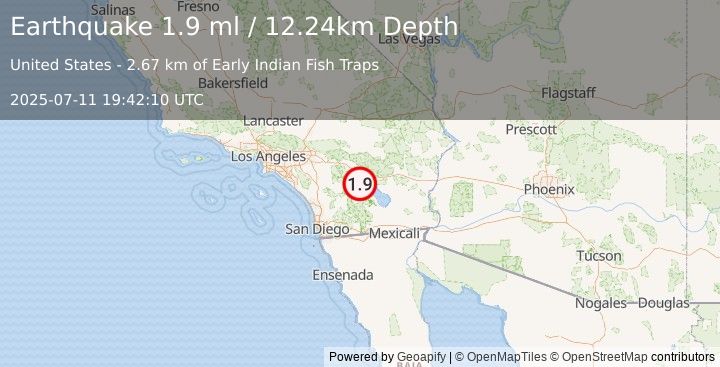 Earthquake 13 km SW of Thermal, CA (1.9 ml) (2025-07-11 19:42:10 UTC)