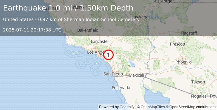 Earthquake 1 km SE of Home Gardens, CA (1.0 ml) (2025-07-11 20:17:38 UTC)