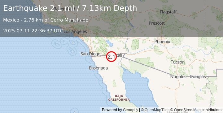 Earthquake 9 km WSW of Progreso, B.C., MX (2.1 ml) (2025-07-11 22:36:37 UTC)