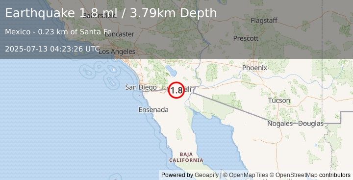 Earthquake 3 km NNE of Progreso, B.C., MX (1.8 ml) (2025-07-13 04:23:26 UTC)