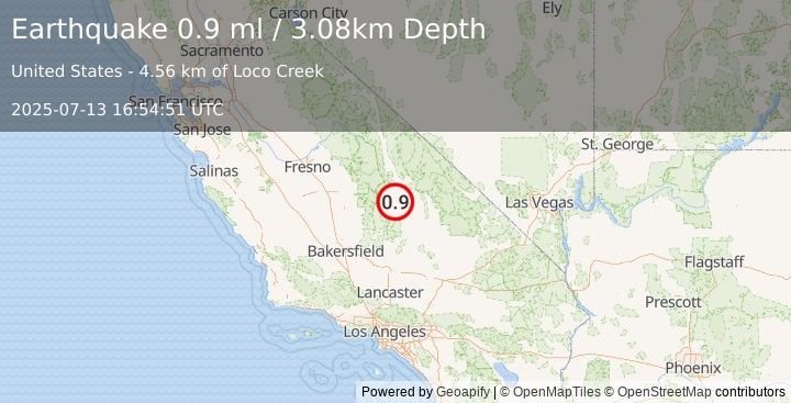 Earthquake 12 km S of Olancha, CA (0.9 ml) (2025-07-13 16:54:51 UTC)