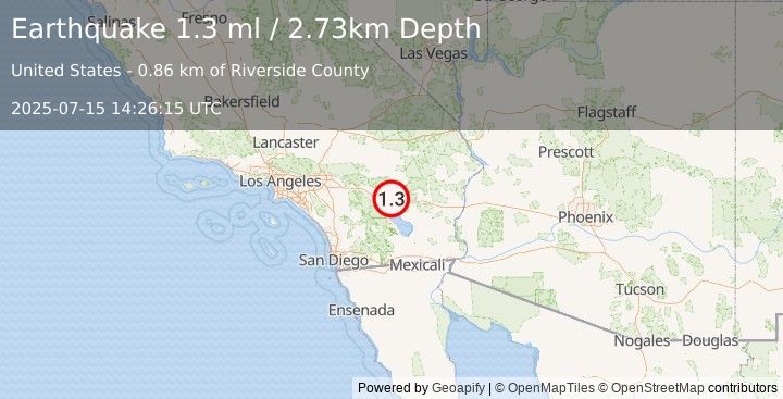 Earthquake 16 km NE of Thermal, CA (1.3 ml) (2025-07-15 14:26:14 UTC)