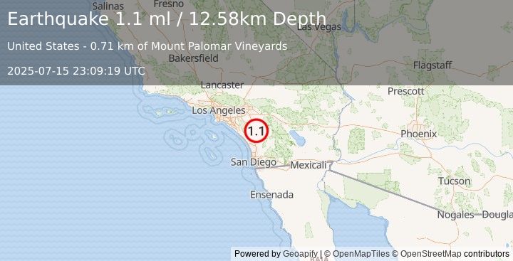 Earthquake 8 km ENE of Temecula, CA (1.1 ml) (2025-07-15 23:09:19 UTC)