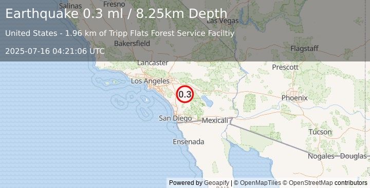 Earthquake 8 km WNW of Anza, CA (0.3 ml) (2025-07-16 04:21:06 UTC)