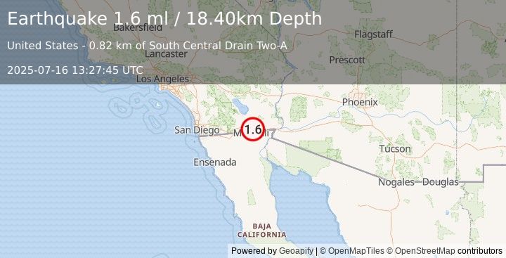 Earthquake 9 km SSW of Holtville, CA (1.6 ml) (2025-07-16 13:27:45 UTC)