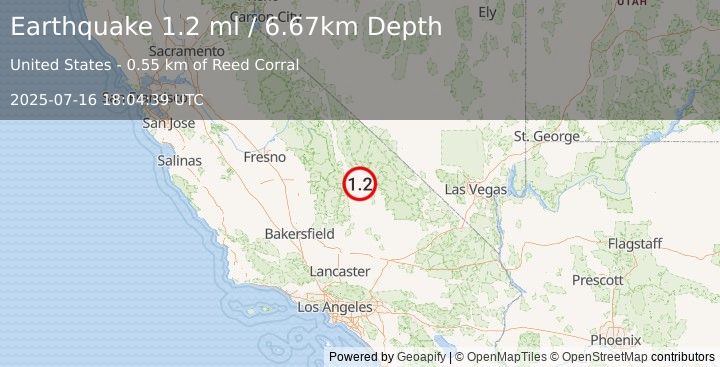 Earthquake 28 km E of Olancha, CA (1.2 ml) (2025-07-16 18:04:39 UTC)