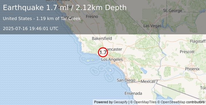 Earthquake 10 km N of Fillmore, CA (1.7 ml) (2025-07-16 19:46:01 UTC)