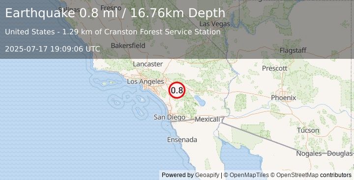 Earthquake 6 km ESE of Valle Vista, CA (0.8 ml) (2025-07-17 19:09:06 UTC)