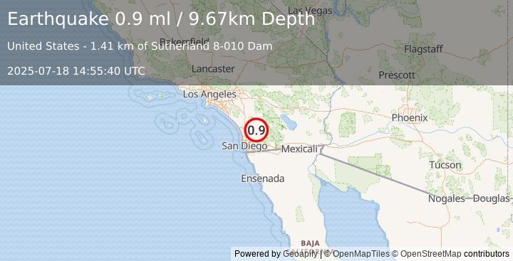 Earthquake 10 km NE of Ramona, CA (0.9 ml) (2025-07-18 14:55:40 UTC)