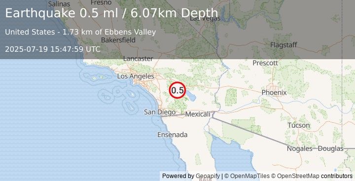 Earthquake 18 km SSW of La Quinta, CA (0.5 ml) (2025-07-19 15:47:59 UTC)