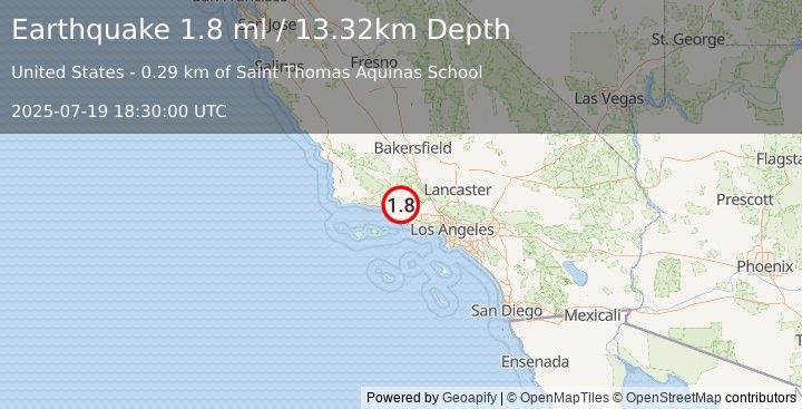 Earthquake 1 km WNW of Ojai, CA (1.8 ml) (2025-07-19 18:30:00 UTC)