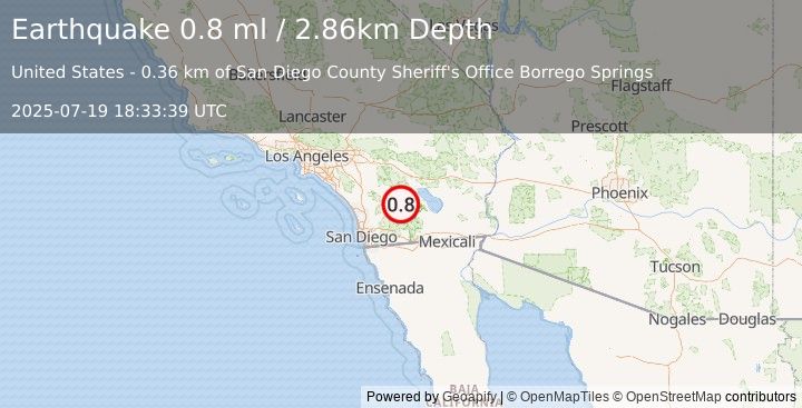 Earthquake 1 km W of Borrego Springs, CA (0.8 ml) (2025-07-19 18:33:39 UTC)